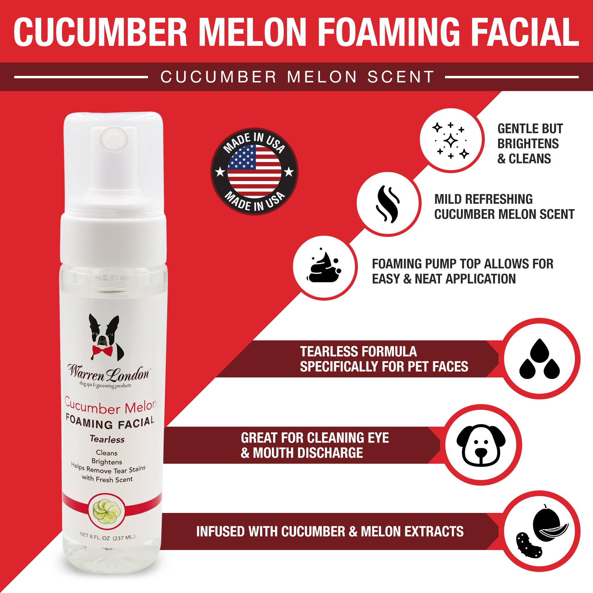 Tearless Shampoo for Dog Faces - Cucumber Melon - 2 Sizes: 8oz